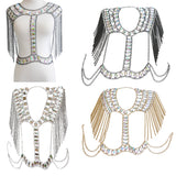 Maxbell Fashion Tassel Crystal Shoulder Body Chain Harness Necklace Jewelry Golden