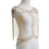 Maxbell Fashion Tassel Crystal Shoulder Body Chain Harness Necklace Jewelry Golden