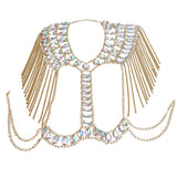 Maxbell Fashion Tassel Crystal Shoulder Body Chain Harness Necklace Jewelry Golden