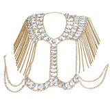 Maxbell Fashion Tassel Crystal Shoulder Body Chain Harness Necklace Jewelry Golden