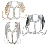 Maxbell Fashion Tassel Crystal Shoulder Body Chain Harness Necklace Jewelry Golden