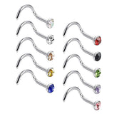 Maxbell 10pcs Nose Studs Rings Rhinestone Stainless Steel Body Piercing Rings 3.0mm