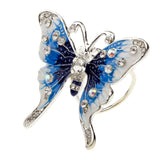 Maxbell Women's Fashion Enamel Butterfly Rhinestone Scarf Ring Buckle Clip Blue