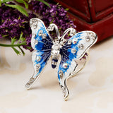 Maxbell Women's Fashion Enamel Butterfly Rhinestone Scarf Ring Buckle Clip Blue