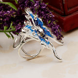 Maxbell Women's Fashion Enamel Butterfly Rhinestone Scarf Ring Buckle Clip Blue