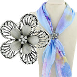 Maxbell Women Vintage Crystal Opal Scarf Ring Flower Silk Scarf Ring Antique Silver