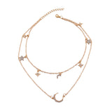 Maxbell Fashion Multilayer Choker Necklace Star Moon Pendant Women Jewelry Golden