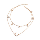 Maxbell Fashion Multilayer Choker Necklace Star Moon Pendant Women Jewelry Golden