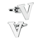 Maxbell 1 Pairs Silver Tone Cufflinks Initial Letter Alphabet Shirt Wedding Gift V