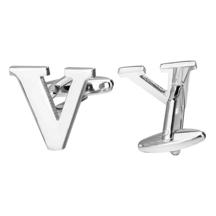 Maxbell 1 Pairs Silver Tone Cufflinks Initial Letter Alphabet Shirt Wedding Gift V