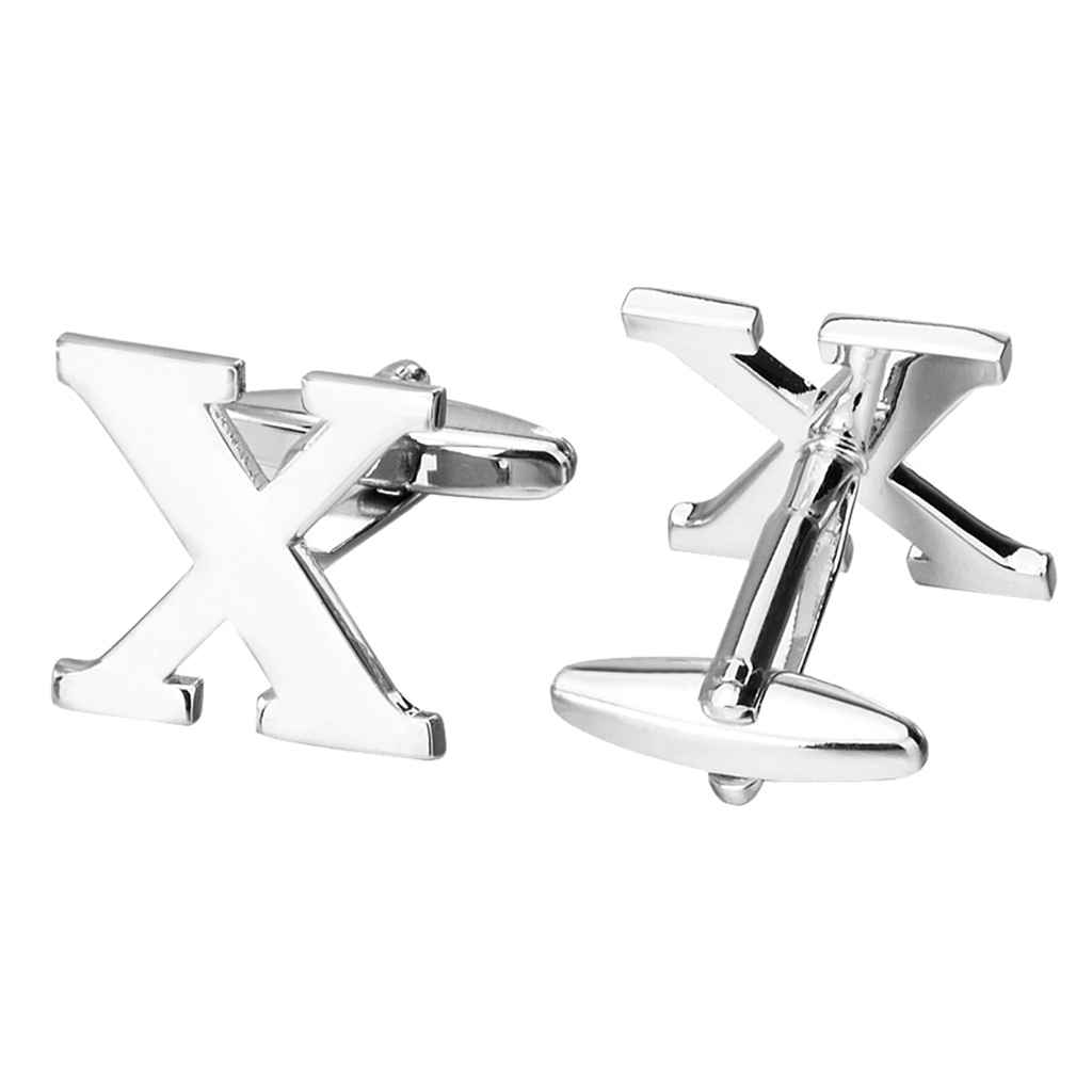 Maxbell 1 Pairs Silver Tone Cufflinks Initial Letter Alphabet Shirt Wedding Gift X