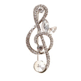 Maxbell Elegant Crystal Rhinestones Music Note Brooch Pin Jewelry for Musicians Silver