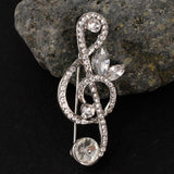 Maxbell Elegant Crystal Rhinestones Music Note Brooch Pin Jewelry for Musicians Silver