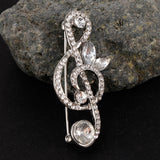 Maxbell Elegant Crystal Rhinestones Music Note Brooch Pin Jewelry for Musicians Silver