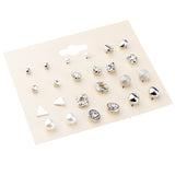 Maxbell 12 Pairs Crystal Zircon Women Girls Geometric Earrings Stud Jewelry Silver