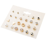 Maxbell 12 Pairs Crystal Zircon Women Girls Geometric Earrings Stud Jewelry Gold