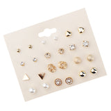 Maxbell 12 Pairs Crystal Zircon Women Girls Geometric Earrings Stud Jewelry Gold