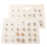 Maxbell 12 Pairs Crystal Zircon Women Girls Geometric Earrings Stud Jewelry Gold