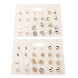 Maxbell 12 Pairs Crystal Zircon Women Girls Geometric Earrings Stud Jewelry Gold