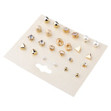 Maxbell 12 Pairs Crystal Zircon Women Girls Geometric Earrings Stud Jewelry Gold