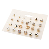 Maxbell 12 Pairs Crystal Zircon Women Girls Geometric Earrings Stud Jewelry Gold