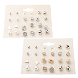 Maxbell 12 Pairs Crystal Zircon Women Girls Geometric Earrings Stud Jewelry Gold