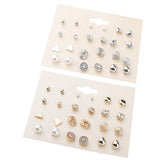 Maxbell 12 Pairs Crystal Zircon Women Girls Geometric Earrings Stud Jewelry Gold