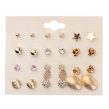 Maxbell 12 Pairs Fashion Women Girls Star Crystal Diamante Stud Earrings Jewelry Set