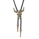 Maxbell Fashion Western Longhorn Cow Skull Leather Bolo Tie Necktie Bronze