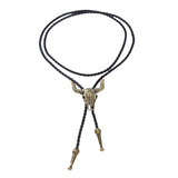 Maxbell Fashion Western Longhorn Cow Skull Leather Bolo Tie Necktie Bronze