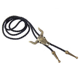 Maxbell Fashion Western Longhorn Cow Skull Leather Bolo Tie Necktie Bronze