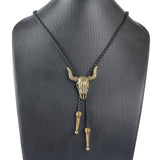 Maxbell Fashion Western Longhorn Cow Skull Leather Bolo Tie Necktie Bronze
