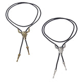 Maxbell Fashion Western Longhorn Cow Skull Leather Bolo Tie Necktie Antique Silver