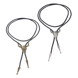 Maxbell Fashion Western Longhorn Cow Skull Leather Bolo Tie Necktie Antique Silver