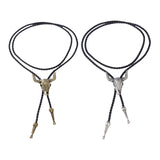 Maxbell Fashion Western Longhorn Cow Skull Leather Bolo Tie Necktie Antique Silver