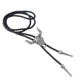 Maxbell Fashion Western Longhorn Cow Skull Leather Bolo Tie Necktie Antique Silver