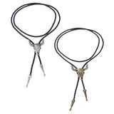 Maxbell Fashion Western Longhorn Cow Skull Leather Bolo Tie Necktie Antique Silver