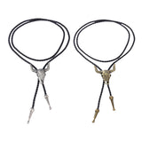Maxbell Fashion Western Longhorn Cow Skull Leather Bolo Tie Necktie Antique Silver