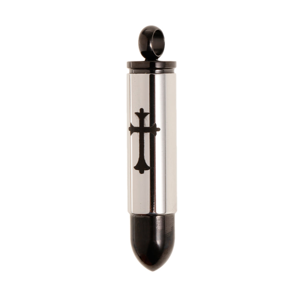 Maxbell Stainless Steel Cross Bullet Pendant Urn Jewelry for Ashes Silver Black