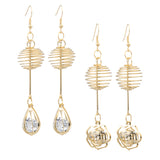 Maxbell Womens Gold Tone Crystal Drop Hook Earrings Wedding Party Flower Earrings