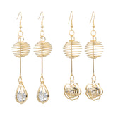 Maxbell Womens Gold Tone Crystal Drop Hook Earrings Wedding Party Flower Earrings