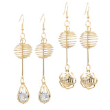 Maxbell Womens Gold Tone Crystal Drop Hook Earrings Wedding Party Flower Earrings