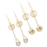 Maxbell Womens Gold Tone Crystal Drop Hook Earrings Wedding Party Flower Earrings