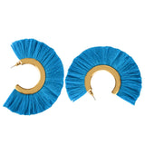 Maxbell Bohemia Women C Tassel Fringe Ear Stud Clip Drop Earrings Jewelry Blue