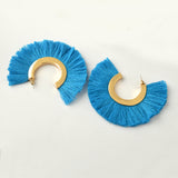 Maxbell Bohemia Women C Tassel Fringe Ear Stud Clip Drop Earrings Jewelry Blue