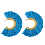 Maxbell Bohemia Women C Tassel Fringe Ear Stud Clip Drop Earrings Jewelry Blue