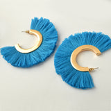 Maxbell Bohemia Women C Tassel Fringe Ear Stud Clip Drop Earrings Jewelry Blue