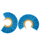 Maxbell Bohemia Women C Tassel Fringe Ear Stud Clip Drop Earrings Jewelry Blue