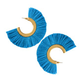 Maxbell Bohemia Women C Tassel Fringe Ear Stud Clip Drop Earrings Jewelry Blue