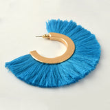 Maxbell Bohemia Women C Tassel Fringe Ear Stud Clip Drop Earrings Jewelry Blue